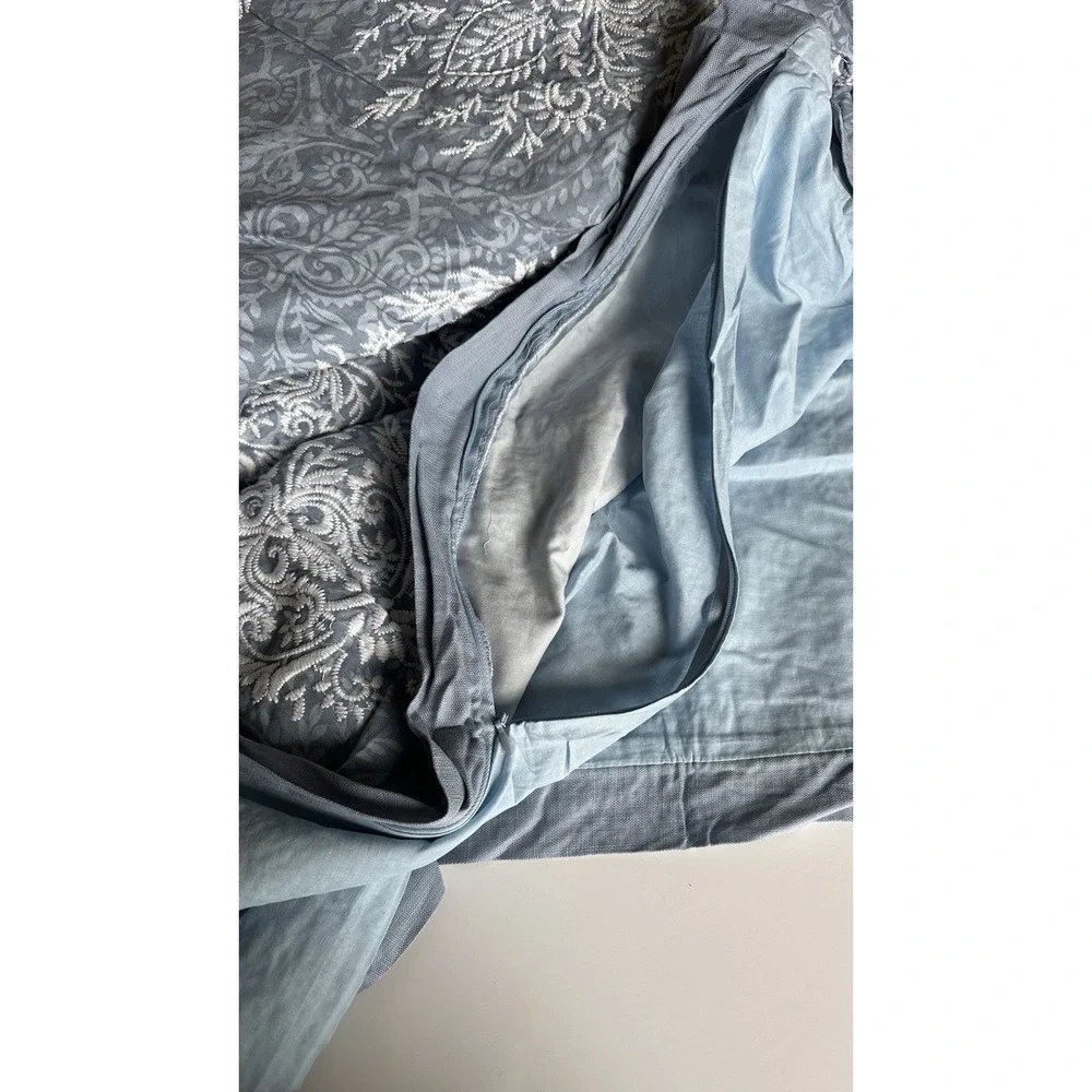 Croscill Zoelle King Comforter & 2 Pillow Shams 3 Pc Set Blue Embroidered Cotton